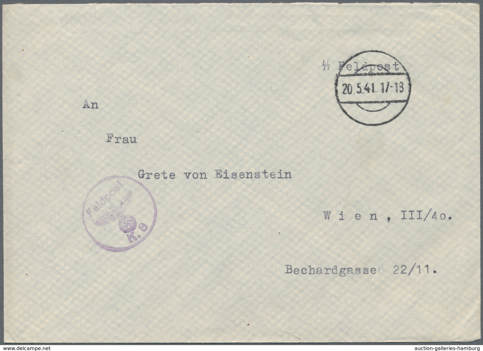 KZ-Post: 1941-42, Drei Belege Eines SS-Unterscharführers Der Wachmannschaft Des KZ Dachau Nach Wien, - Lettres & Documents