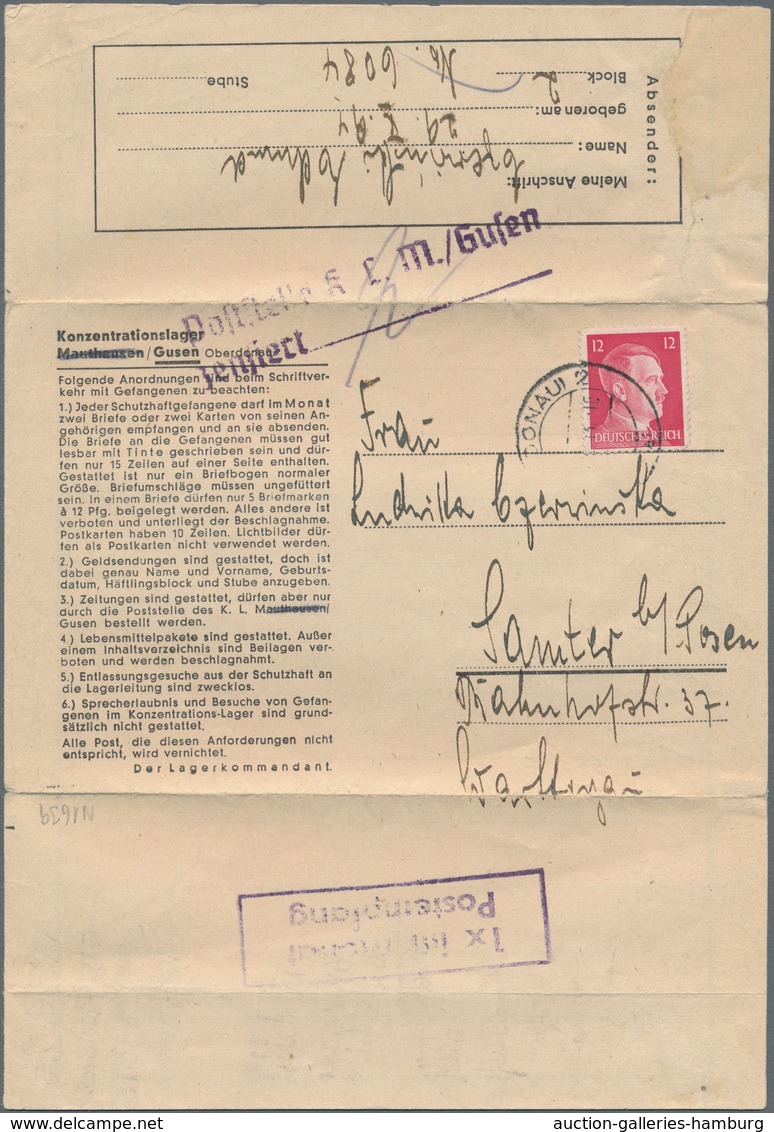 KZ-Post: 1943, Vordruck-Faltbrief Aus Dem Konzentrationslager GUSEN Mit Zensur-L2 Und Ra2 " 1x Im Mo - Cartas & Documentos