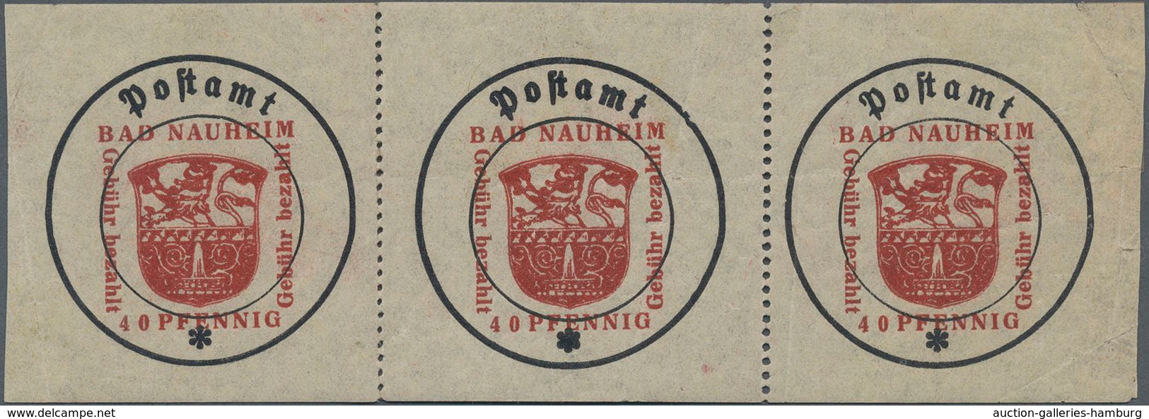 Deutsche Lokalausgaben Ab 1945: BAD NAUHEIM: 1945 40 Pfg. Rot, Versuchsdruck Im Waagerechten 3er-Str - Autres & Non Classés