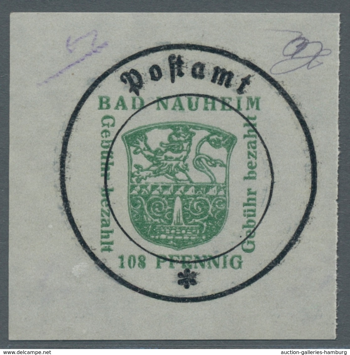 Deutsche Lokalausgaben Ab 1945: BAD NAUHEIM: 1946, Postverschlussmarke 108 Pfg. Auf Seltenem Glanzpa - Otros & Sin Clasificación