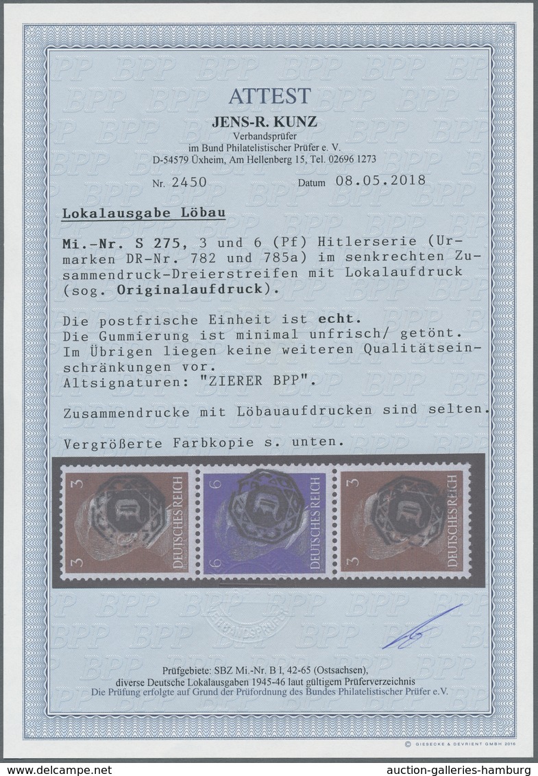 Deutsche Lokalausgaben Ab 1945: LÖBAU: 1945, Senkrechter Hitler-Zusammendruck S275 Mit Handstempelau - Other & Unclassified