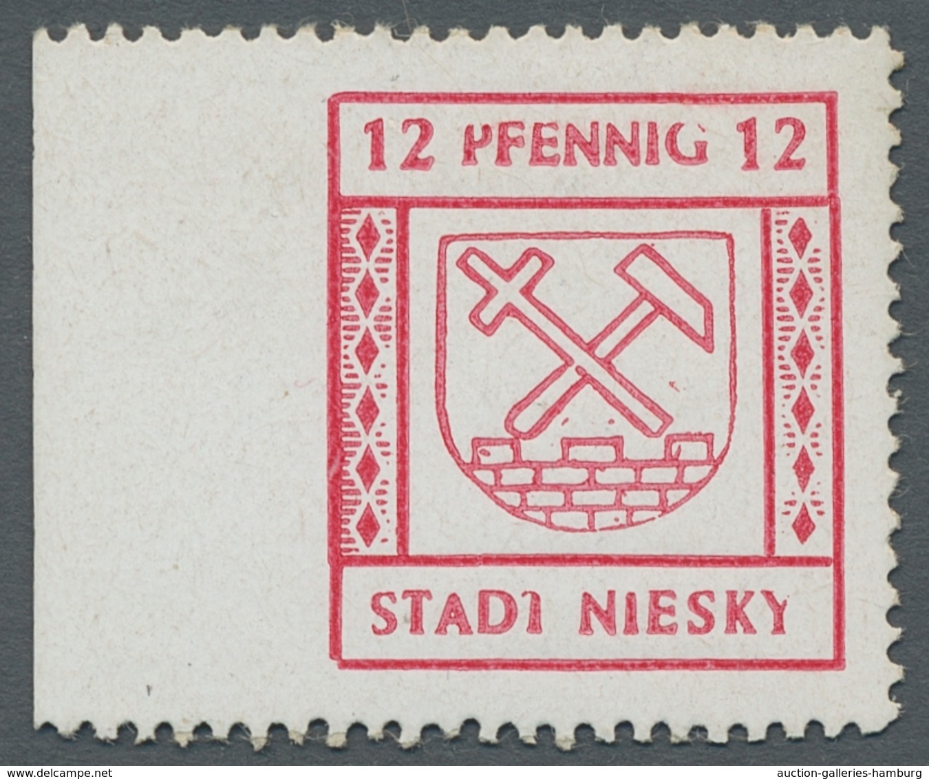 Deutsche Lokalausgaben Ab 1945: NIESKY; 1945, Freimarke 12 Pfennig Links Ungezähnt Auf Weißem Gestri - Sonstige & Ohne Zuordnung