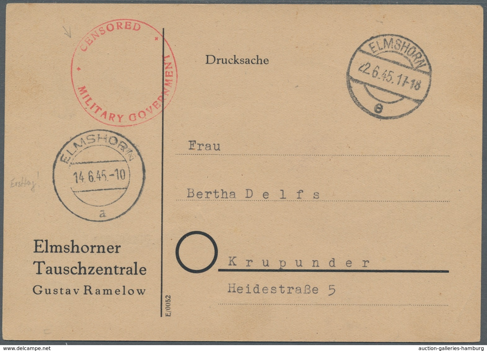 Alliierte Besetzung - Notausgaben: Britische Zone: ELMSHORN; 1945, Private Drucksachen-Notganzsachen - Sonstige & Ohne Zuordnung