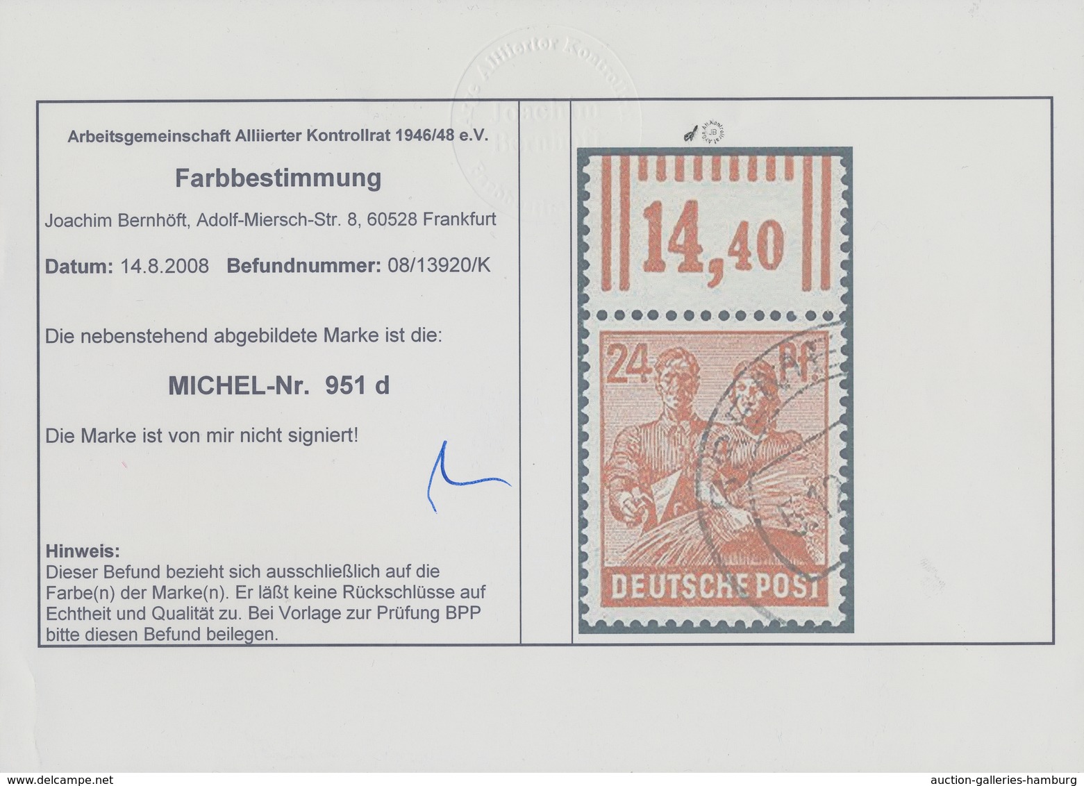Alliierte Besetzung - Gemeinschaftsausgaben: 1947, 24 Pf Lebh. Orangebraun Vom Oberrand Gestempelt, - Otros & Sin Clasificación