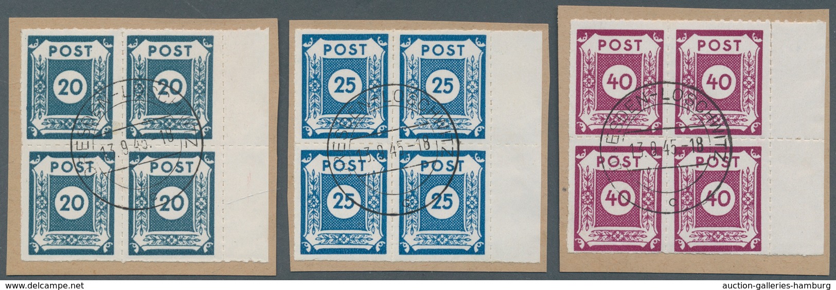 Sowjetische Zone - Ost-Sachsen: 1945, LOSCHWITZ 5-40 Pfennig In Viererblocks Auf Briefstück, Je Zent - Autres & Non Classés