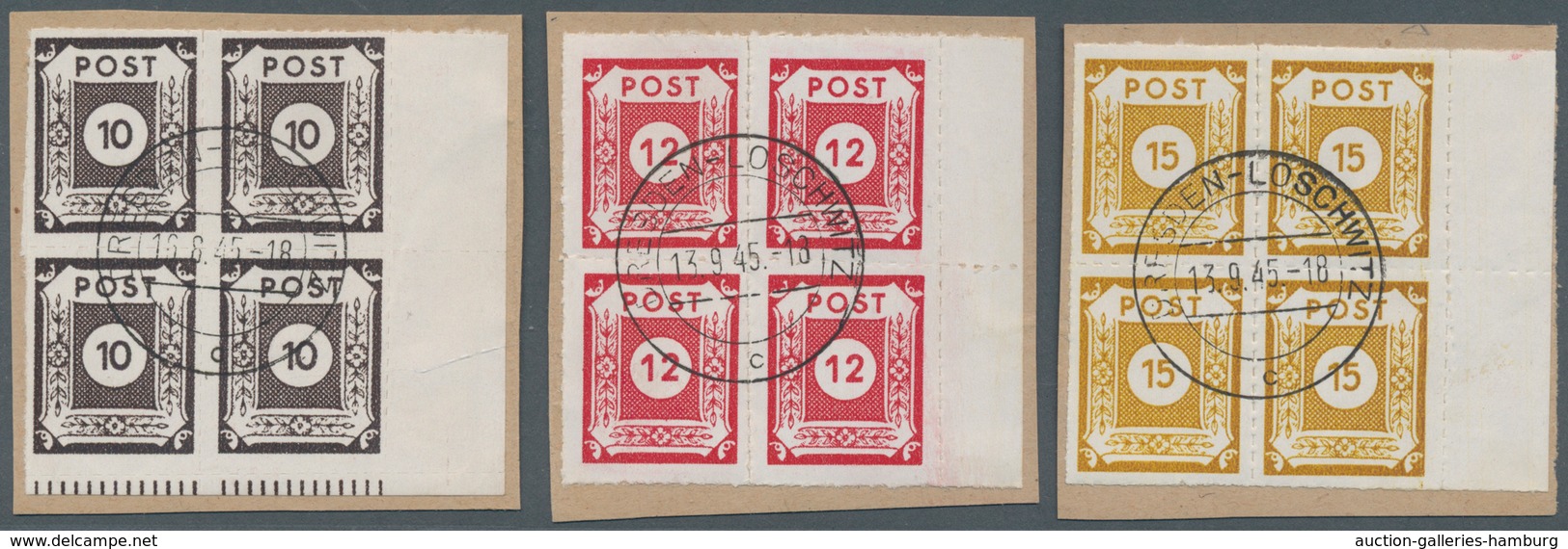 Sowjetische Zone - Ost-Sachsen: 1945, LOSCHWITZ 5-40 Pfennig In Viererblocks Auf Briefstück, Je Zent - Autres & Non Classés