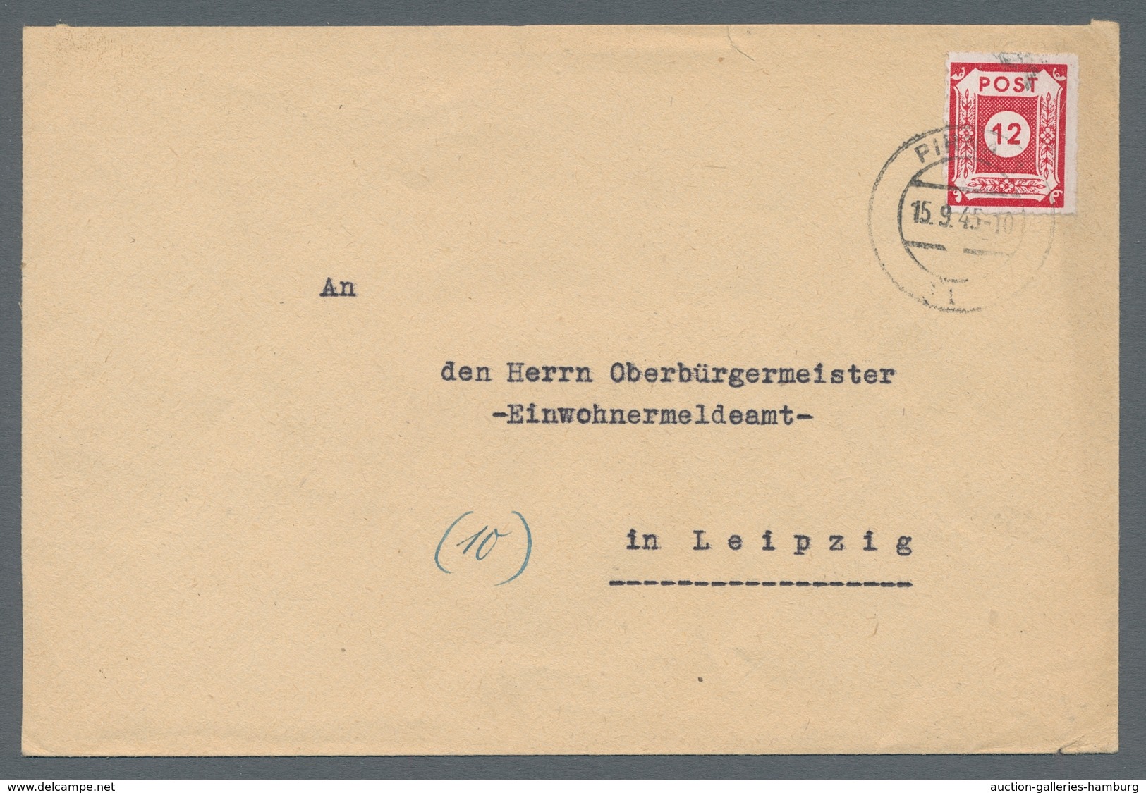 Sowjetische Zone - Ost-Sachsen: 1945, Ziffernausgabe 12 Pfennig Mit Postmeisterzähnung Auf Bedarfsbr - Autres & Non Classés