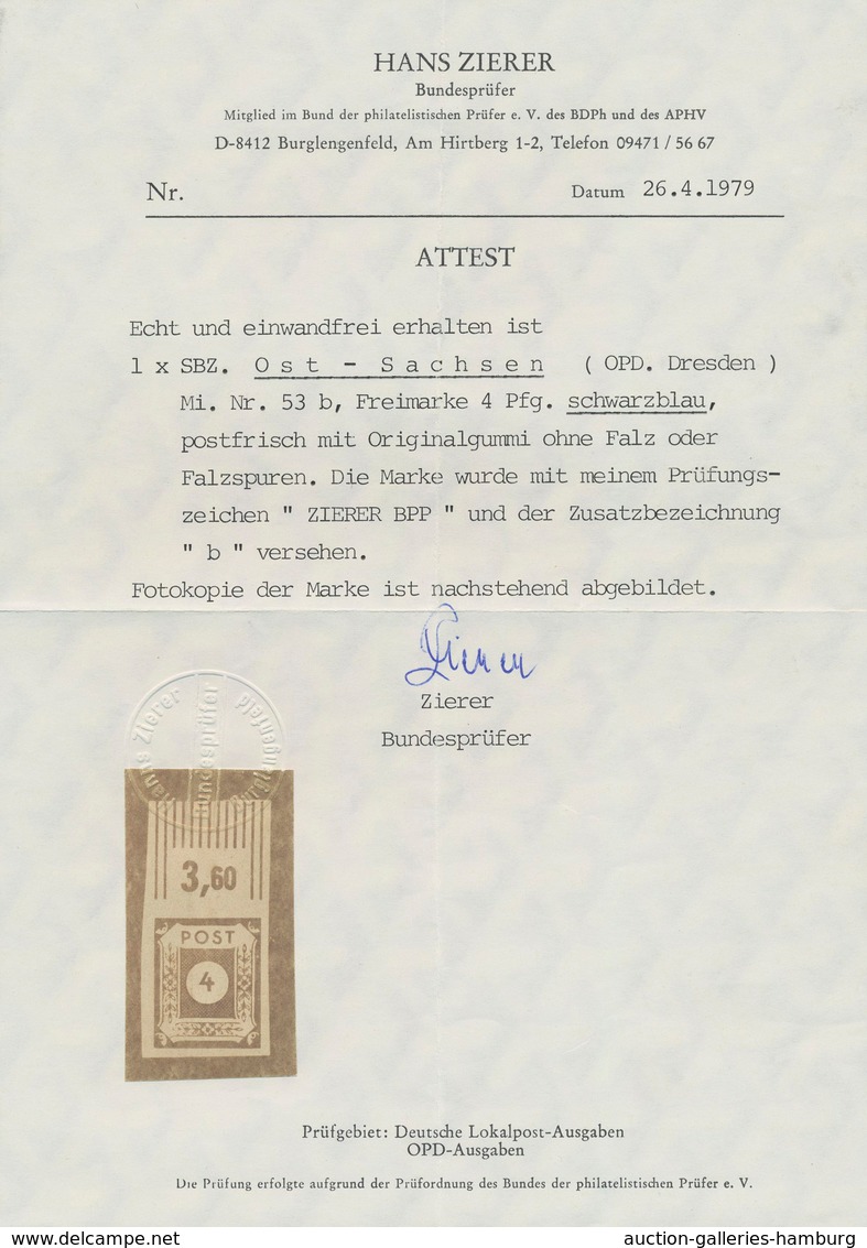 Sowjetische Zone - Ost-Sachsen: 1945, 4 Pf Schwarzblau Postfrisch Vom Oberrand, Tadellos, Fotoattest - Sonstige & Ohne Zuordnung