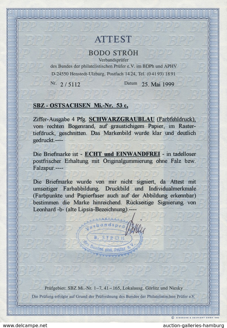 Sowjetische Zone - Ost-Sachsen: 1945, 4 Pfg Ziffer Schwarzgraublau, Sehr Schönes Rechtes Randstück ( - Andere & Zonder Classificatie