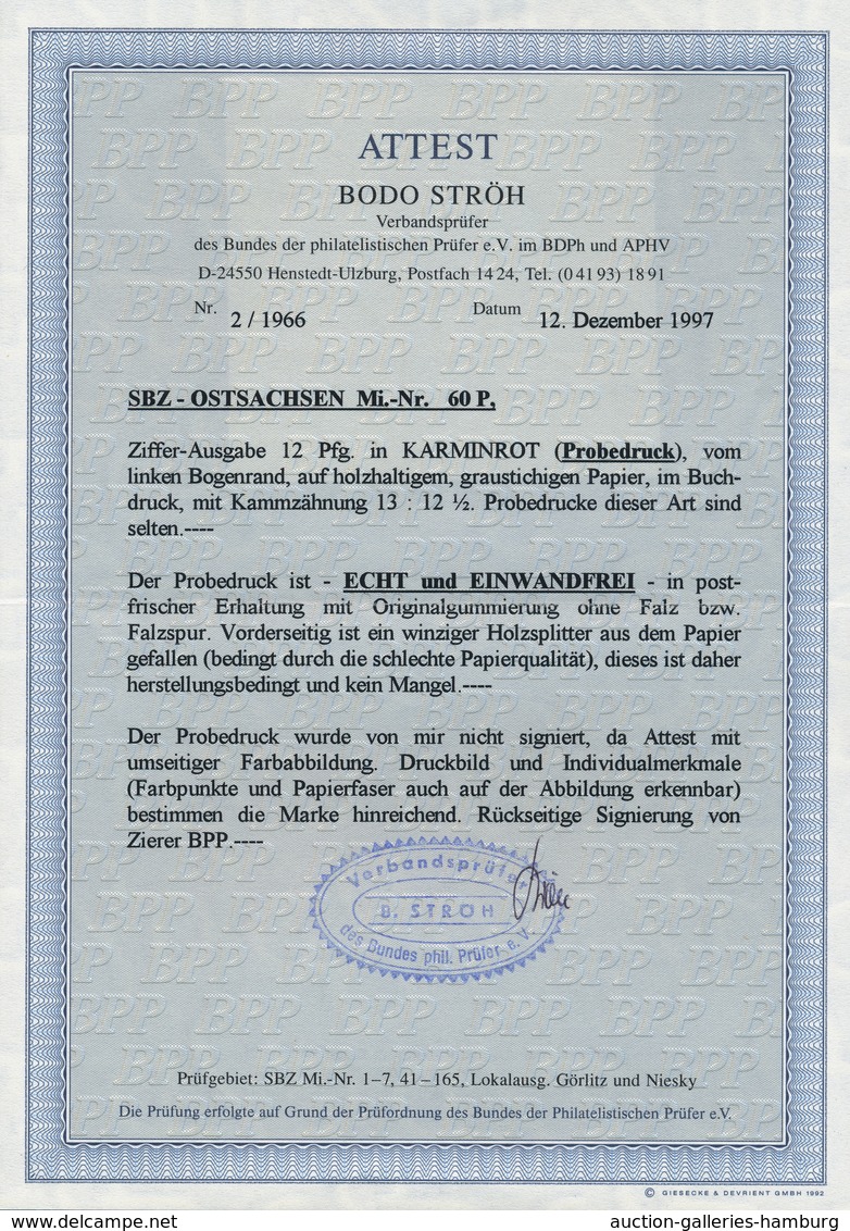 Sowjetische Zone - Ost-Sachsen: 1945, 12 Pfg Karminrot, Postfrisches Linkes Randstück (!) Des Selten - Sonstige & Ohne Zuordnung