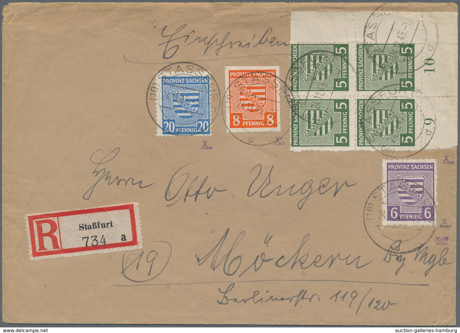Sowjetische Zone - Provinz Sachsen: 1945, 5 Und 6 Pfg. Ziffer Mit Postmeister-Durchstich Von Möckern - Other & Unclassified