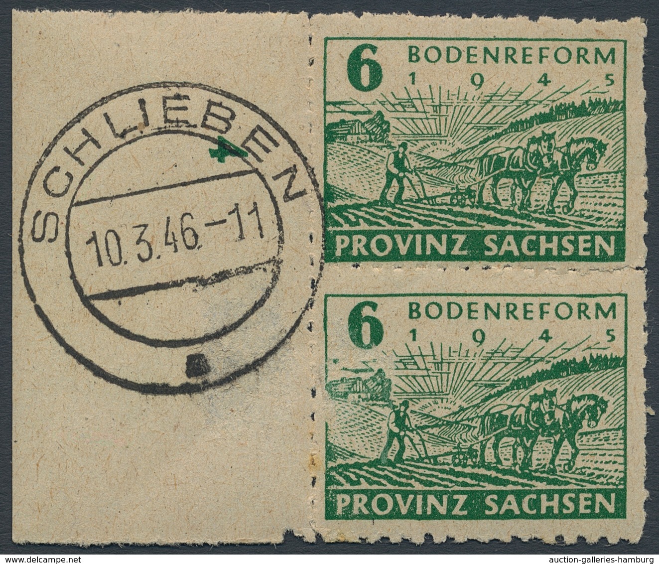 Sowjetische Zone - Provinz Sachsen: 1945, 6 (Pf) Bodenreform Im Senkrechten Paar Vom Linken Bogenran - Sonstige & Ohne Zuordnung