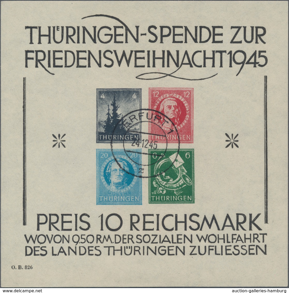Sowjetische Zone - Thüringen: 1945, Weihnachtsblock - Sonderdruck (S; Type III) Mit Voller Originalg - Autres & Non Classés
