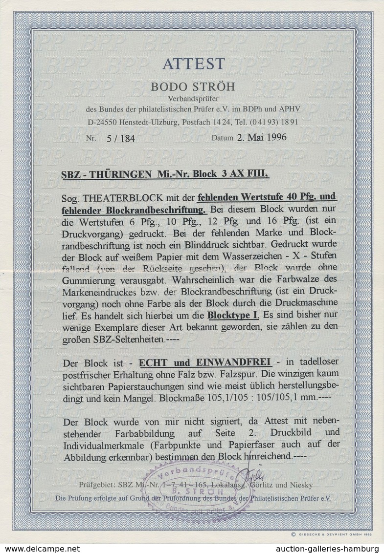 Sowjetische Zone - Thüringen: 1946, Ungezähnter Theaterblock Der Blocktype I Ohne Die Wertstufe 40 P - Autres & Non Classés