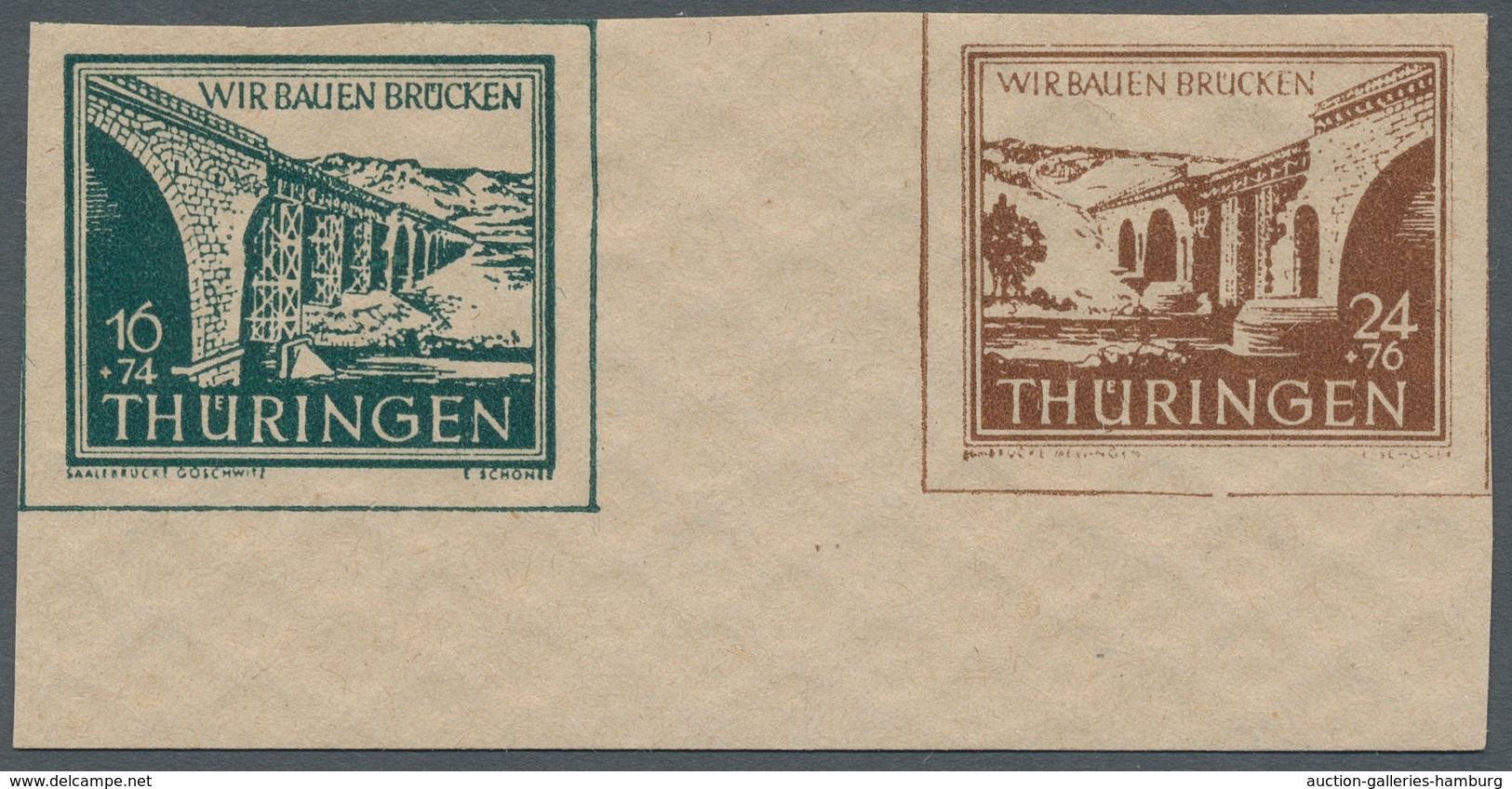 Sowjetische Zone - Thüringen: 1945, "16+74 Pfg. Schwarzblaugrün Und 24+76 Pfg. Mittelsiena", Postfri - Sonstige & Ohne Zuordnung