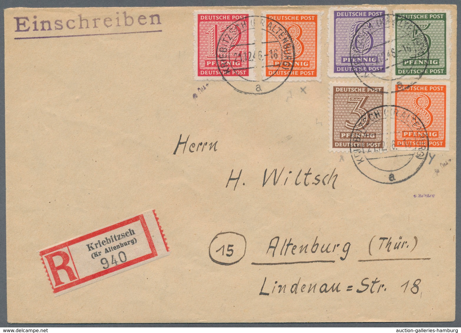 Sowjetische Zone - West-Sachsen: 1945, 5 Pfg. Bis 12 Pfg. Ziffer Mit Postmeister-Durchstich Von Krie - Otros & Sin Clasificación