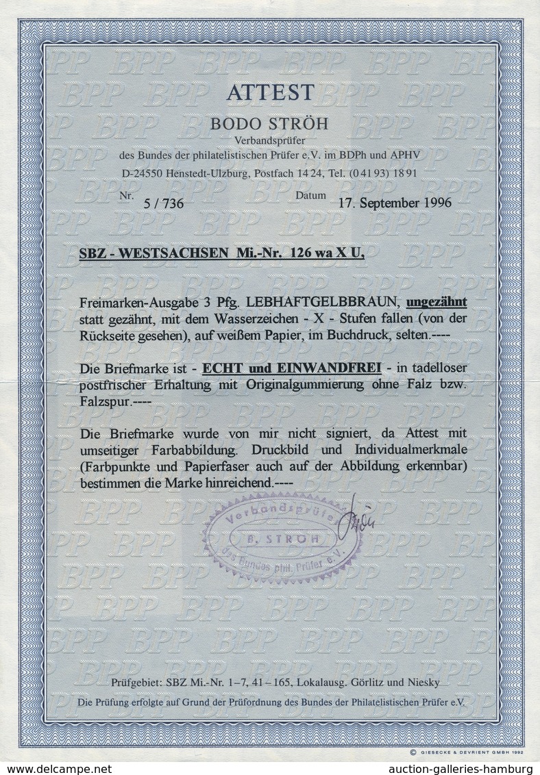 Sowjetische Zone - West-Sachsen: 1945, 3 Pfg Ziffer Lebhaftgelbbraun Mit Fallendem Wasserzeichen Ung - Otros & Sin Clasificación