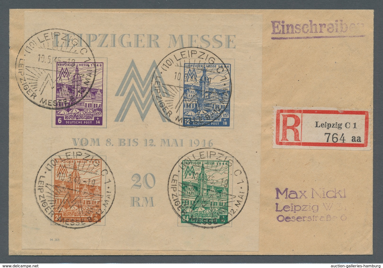 Sowjetische Zone - West-Sachsen: 1946, "Messeblock Mit Wasserzeichen X", Sauber Mit Viermal SST Gest - Andere & Zonder Classificatie