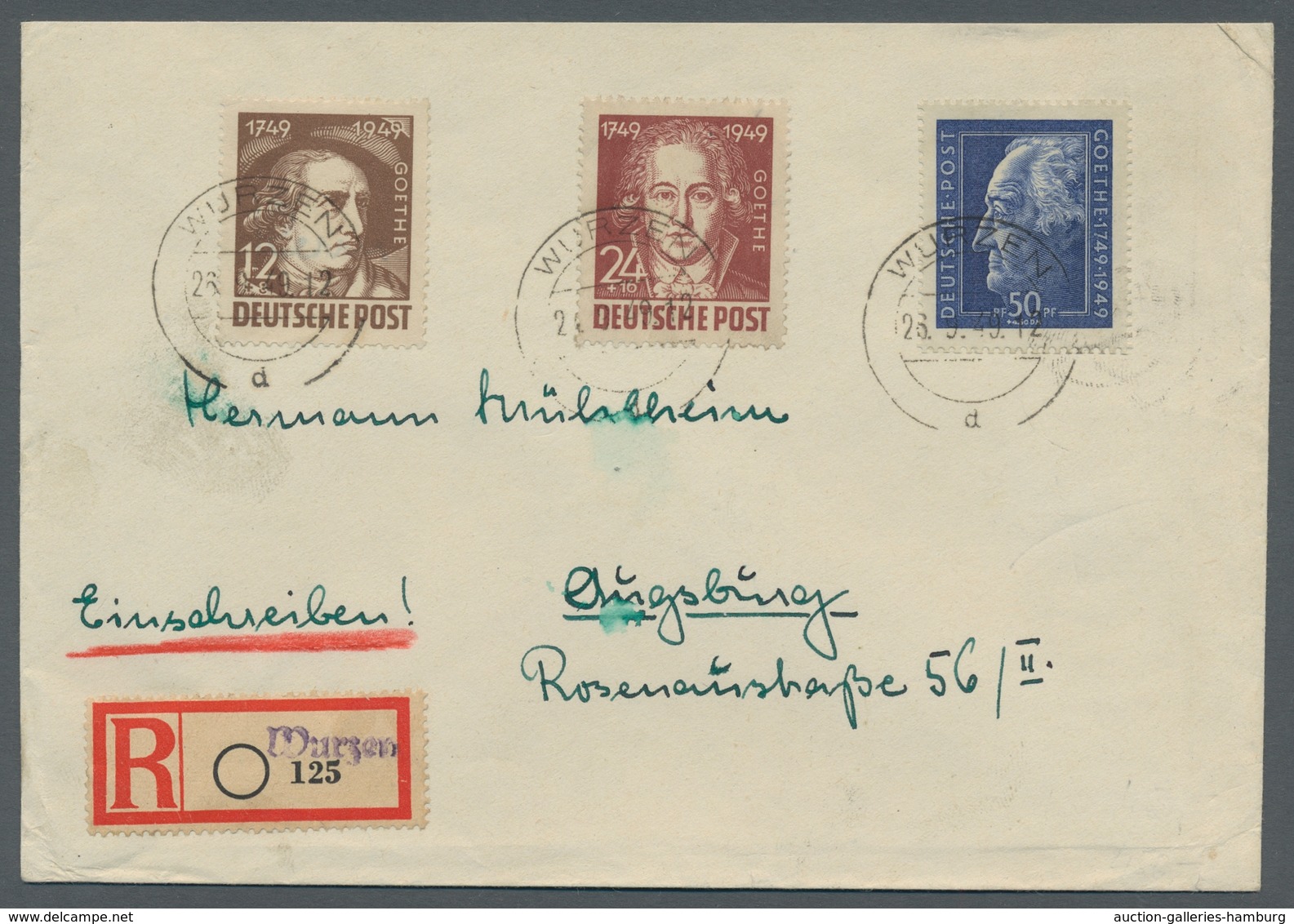 Sowjetische Zone - Allgemeine Ausgaben: 1949, "Goethe", Einzelmarke Aus Dem Block Mit Zusatzfrankatu - Andere & Zonder Classificatie
