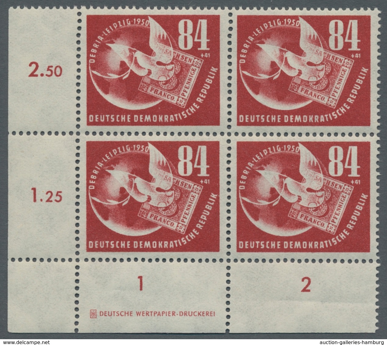 DDR: 1950, "DEBRIA", Postfrische Eckrandviererblocks Mit DV Bzw. DZ In Tadelloser Erhaltung, Mi. 770 - Sonstige & Ohne Zuordnung