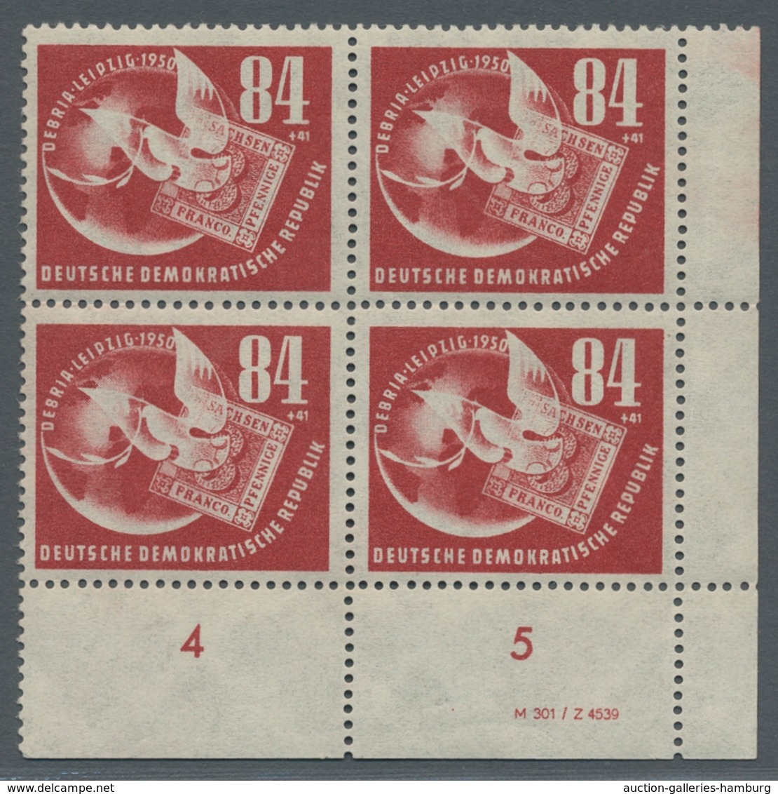 DDR: 1950, "DEBRIA", Postfrische Eckrandviererblocks Mit DV Bzw. DZ In Tadelloser Erhaltung, Mi. 770 - Sonstige & Ohne Zuordnung