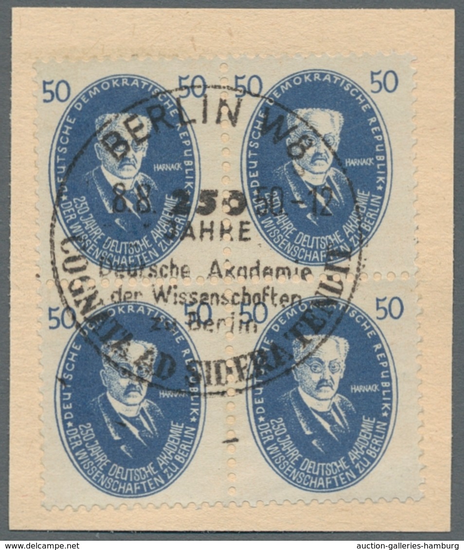 DDR: 1950, "Akademie", Sauber Mit Ausgabebezogen SST Gestempelte Viererblocks Auf Briefstücken In Ta - Otros & Sin Clasificación