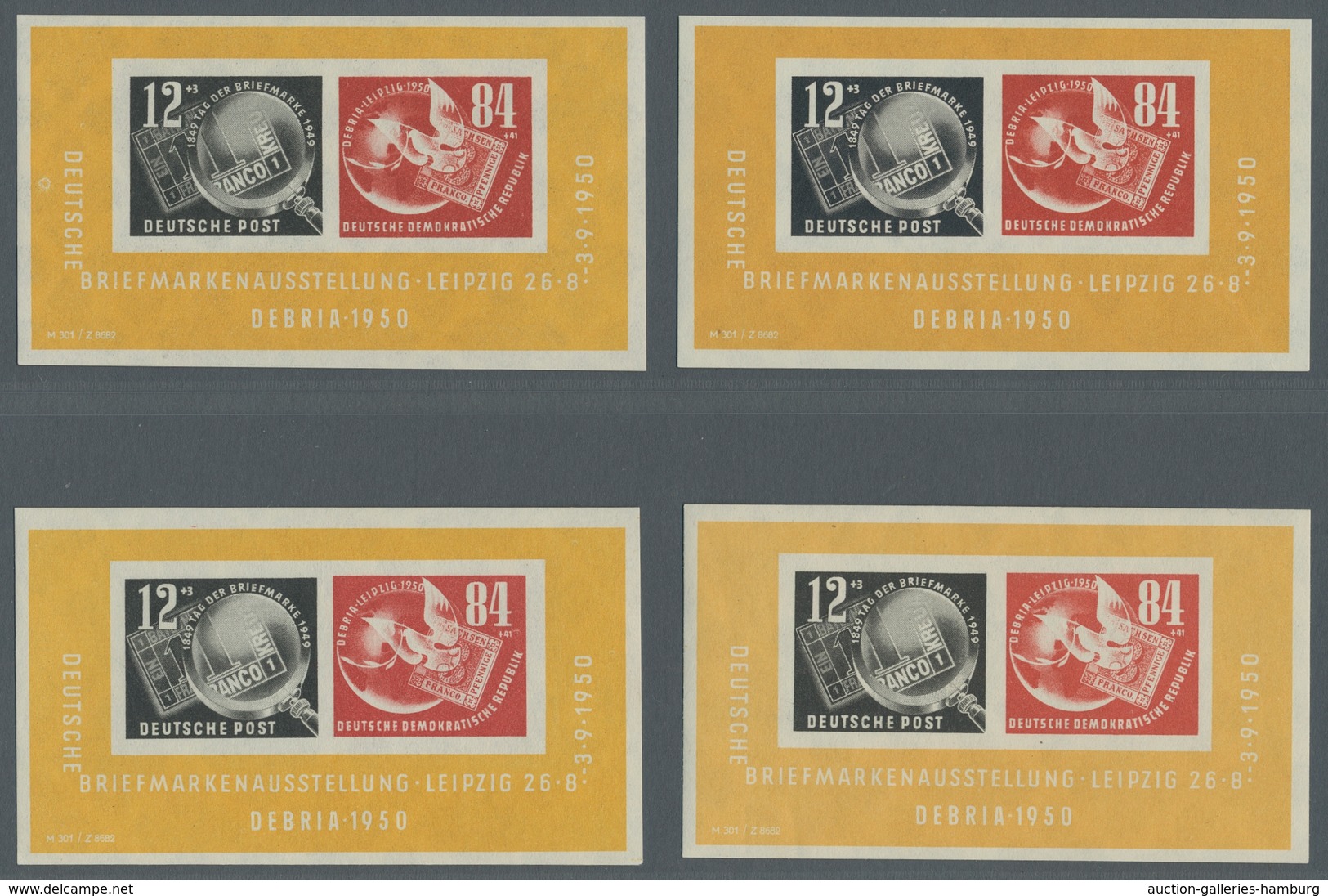 DDR: 1950, "DEBRIA"-Block, Vier Postfrische Blocks Mit Der Für Diese Ausgabe Herstellungsbedingten G - Other & Unclassified