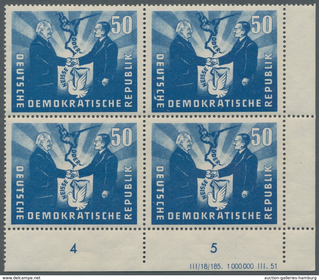 DDR: 1951, "Deutsch-Polnische Freundschaft Mit DV", Postfrischer Eckrandviererblocksatz In Sehr Gute - Sonstige & Ohne Zuordnung