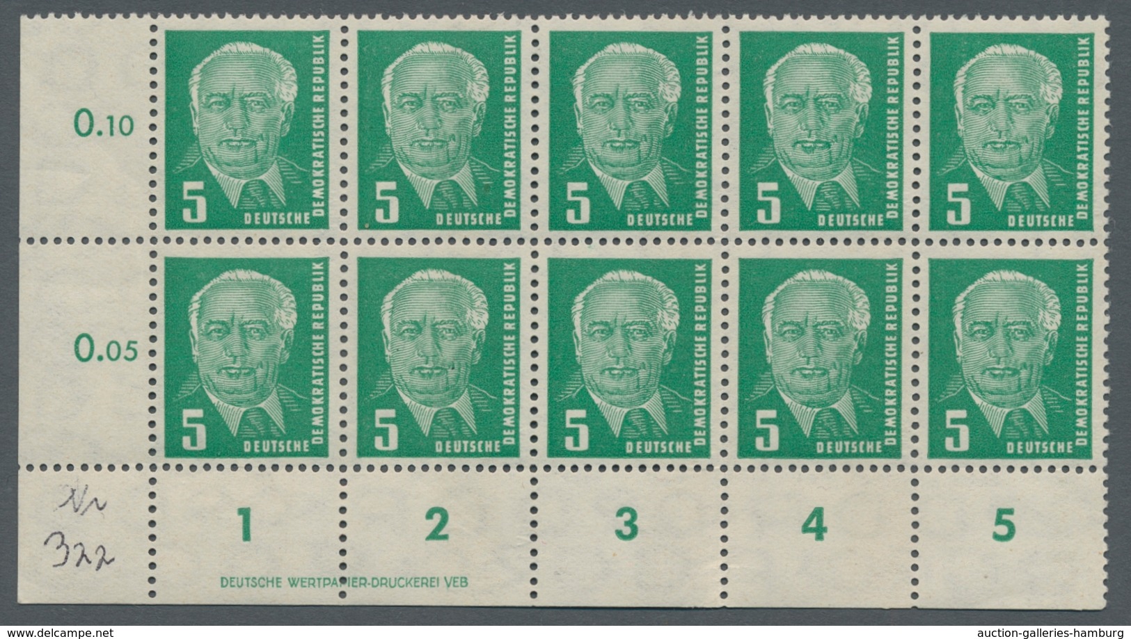 DDR: 1952, "5 Pfg. Pieck II In Besserer Wasserzeichenvariante X II Mit Druckvermerk", Postfrischer Z - Autres & Non Classés