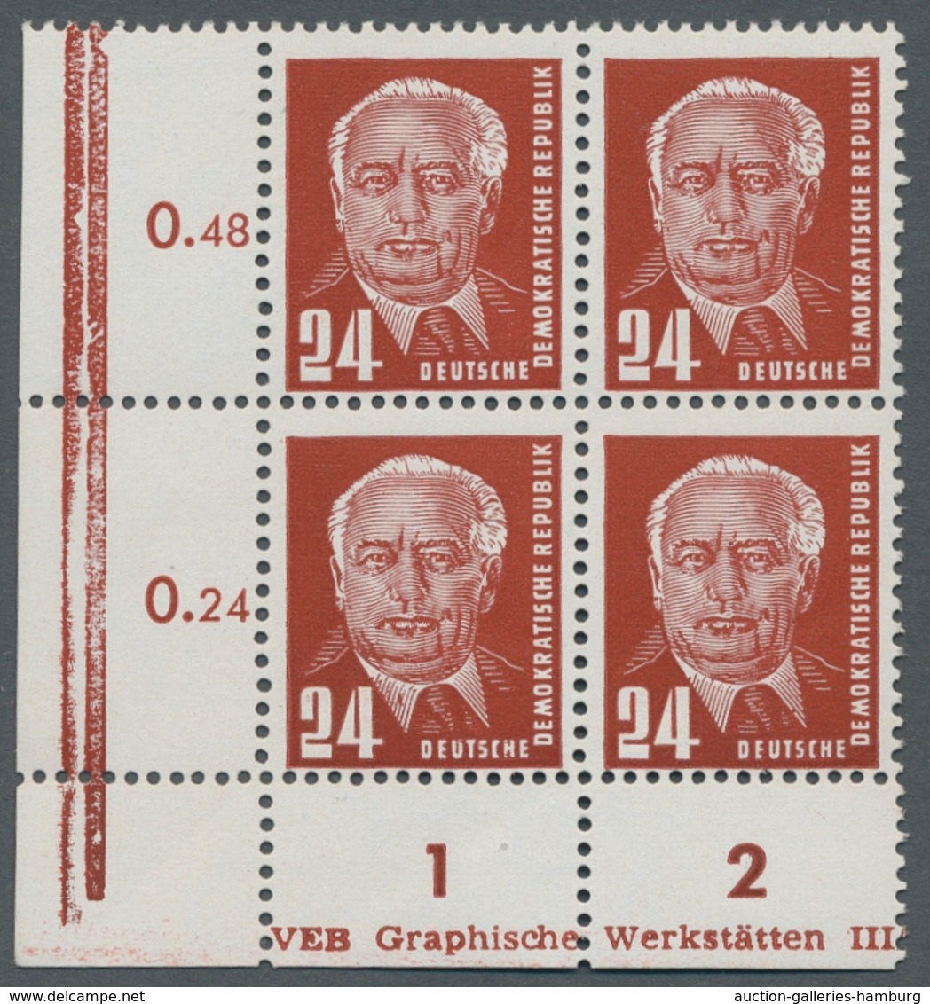 DDR: 1952, "24 Pfg. Pieck II Mit Wasserzeichen Y I", Postfrischer Eckrandviererblock Mit Großen Teil - Andere & Zonder Classificatie