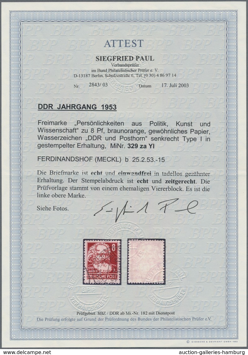 DDR: 1953. Freimarke 8 Pf Marx, Gewöhnliches Papier, Wz. In Type I, Gestempeltes Luxusstück Mit Stem - Andere & Zonder Classificatie