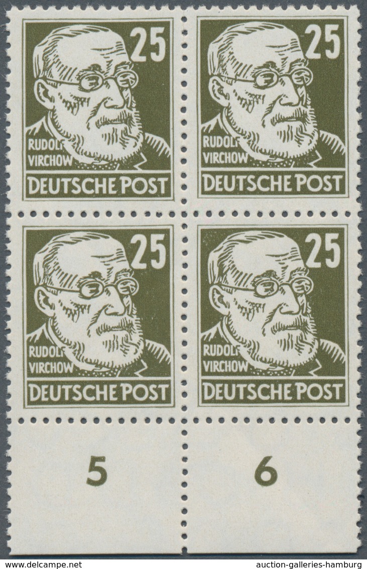 DDR: 1952 - 1953, 25 Pfg. "Köpfe" Im Postfrischen Viererblock Vom Unteren Bogenrand, Linke Obere Mar - Autres & Non Classés