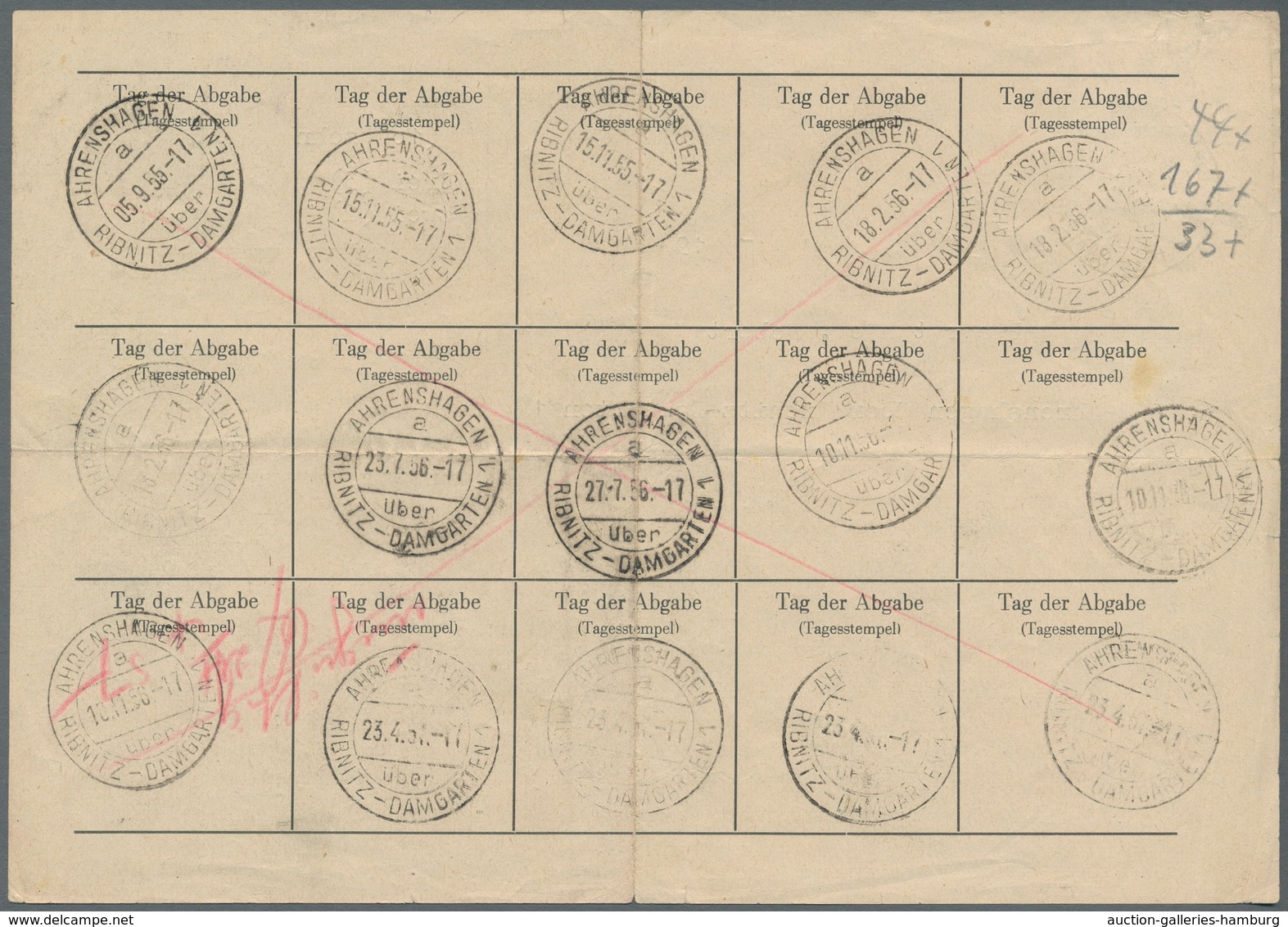 DDR: 1953, Wilhelm Pieck 1 Mark Auf Ausweis Für Den Bezug Von Briefmarken, Gestempelt AHRENSHAGEN üb - Andere & Zonder Classificatie