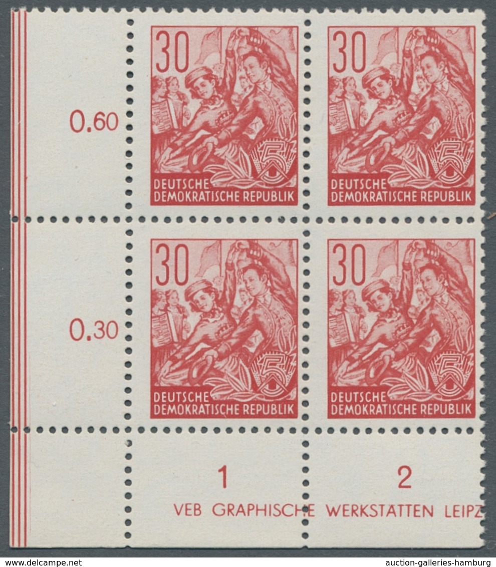 DDR: 1953, "Fünfjahrplan I", Postfrischer Eckrandviererblocksatz In Tadelloser Erhaltung, Außer 24 P - Other & Unclassified
