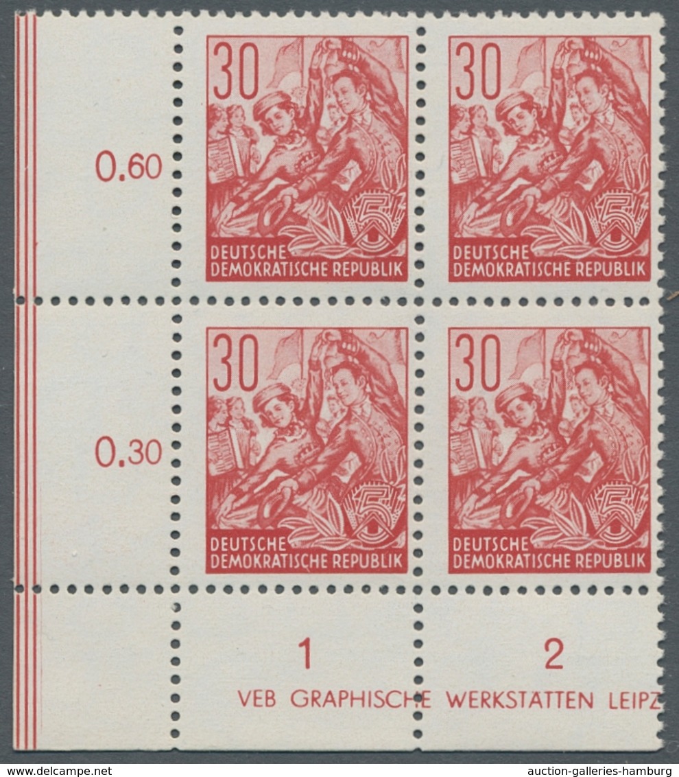 DDR: 1953, "Fünfjahrplan I", Postfrischer Eckrandviererblocksatz In Tadelloser Erhaltung, Außer 24 P - Sonstige & Ohne Zuordnung