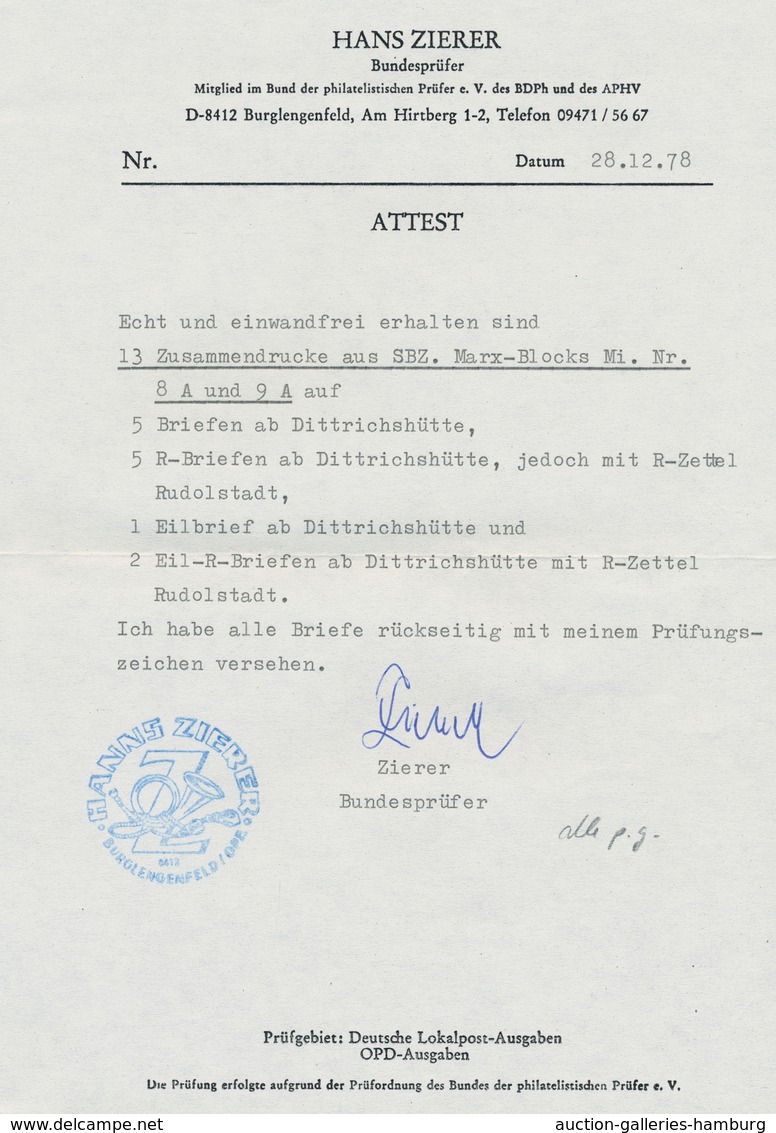 DDR: 1953, "Zusammendrucke aus Marx-Blocks gezähnt und geschnitten", alle möglichen Kombinationen au