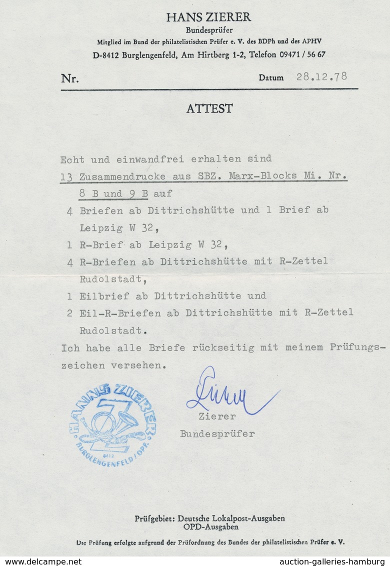 DDR: 1953, "Zusammendrucke aus Marx-Blocks gezähnt und geschnitten", alle möglichen Kombinationen au