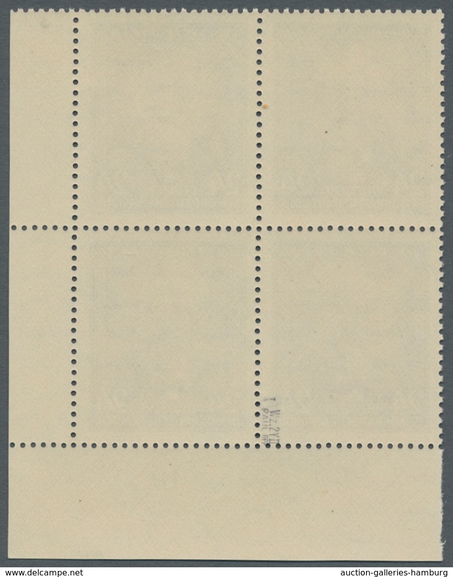 DDR: 1954, "24 Pfg. Reuter Mit PLF Retuschierter Haarscheitel", Postfrischer Eckrandviererblock Mit - Sonstige & Ohne Zuordnung