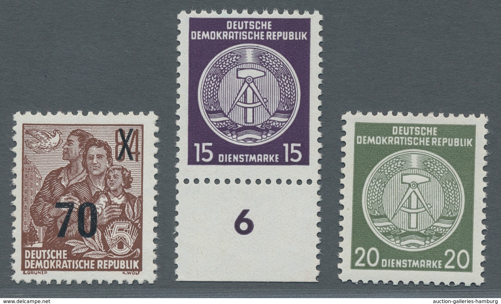 DDR: 1954, Kleine Partie Von Drei Besseren DDR-Werten: 1.) Fünfjahresplan 70 Auf 84 PF. Amtlicher Na - Sonstige & Ohne Zuordnung