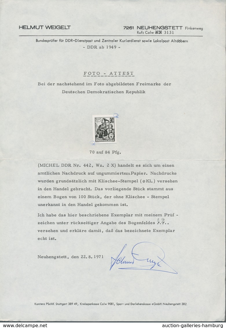 DDR: 1954, Kleine Partie Von Drei Besseren DDR-Werten: 1.) Fünfjahresplan 70 Auf 84 PF. Amtlicher Na - Autres & Non Classés