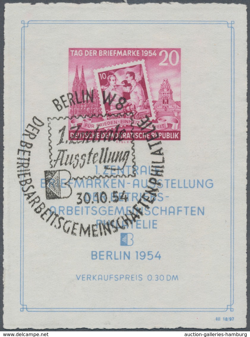 DDR: 1954, 20 Pfg. Briefmarkenausstellung Berlin-Block Mit ESST Und Sog. "Büttenrand" (durch Unschar - Other & Unclassified