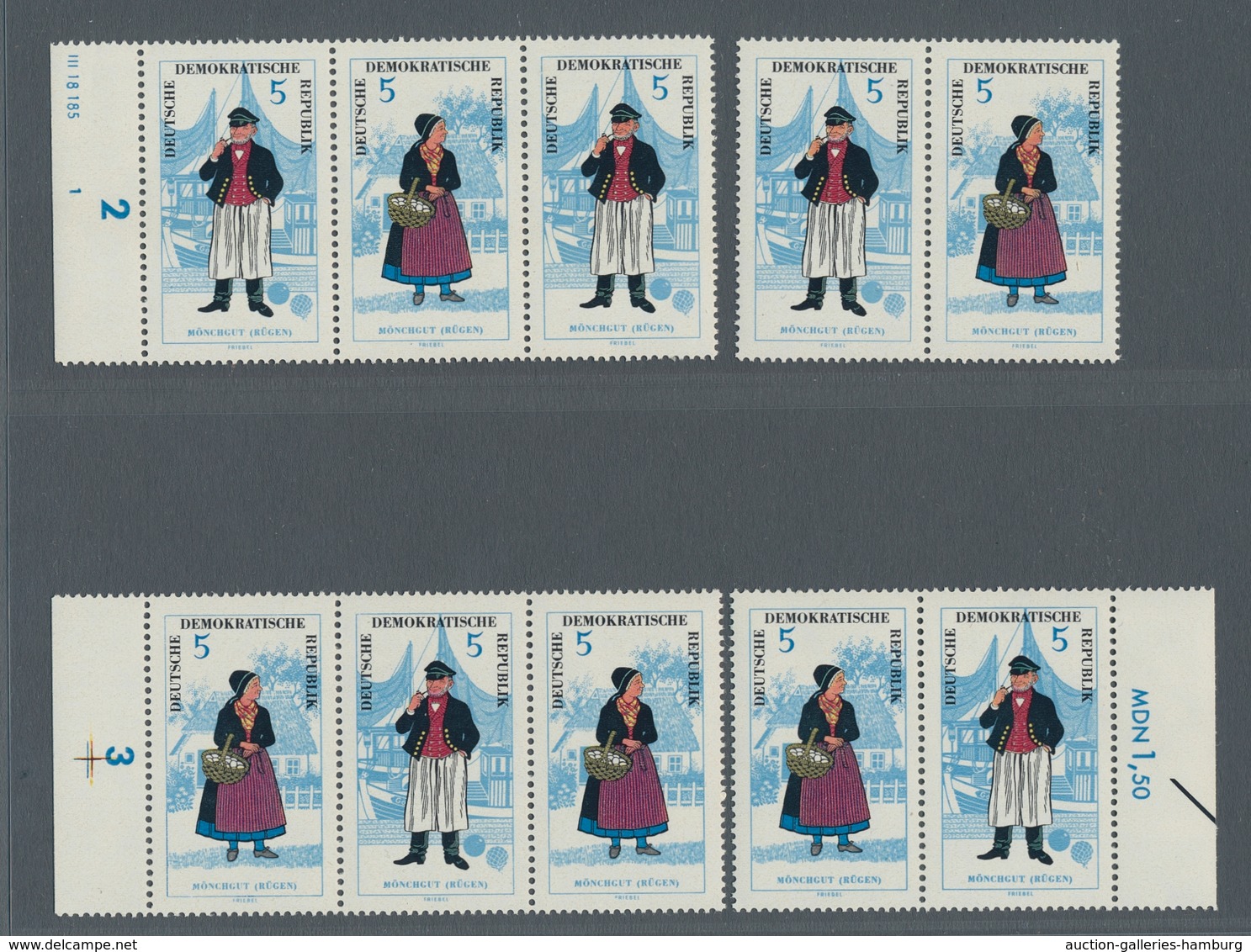 DDR - Zusammendrucke: 1964, Volkstrachten 5 Pfennig, Die Kompletten Acht ZD-Kombinationen Tadellos P - Zusammendrucke