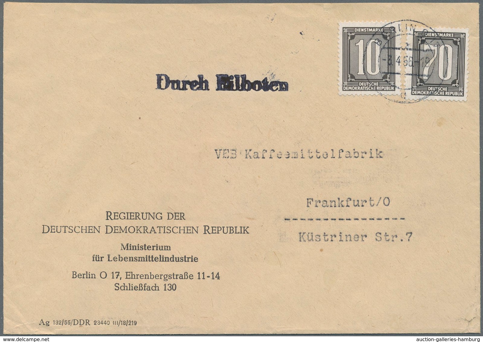 DDR - Dienstmarken B (Verwaltungspost A / Zentraler Kurierdienst): 1956, 70 Pf. Und 10 Pf. Dienstmar - Otros & Sin Clasificación