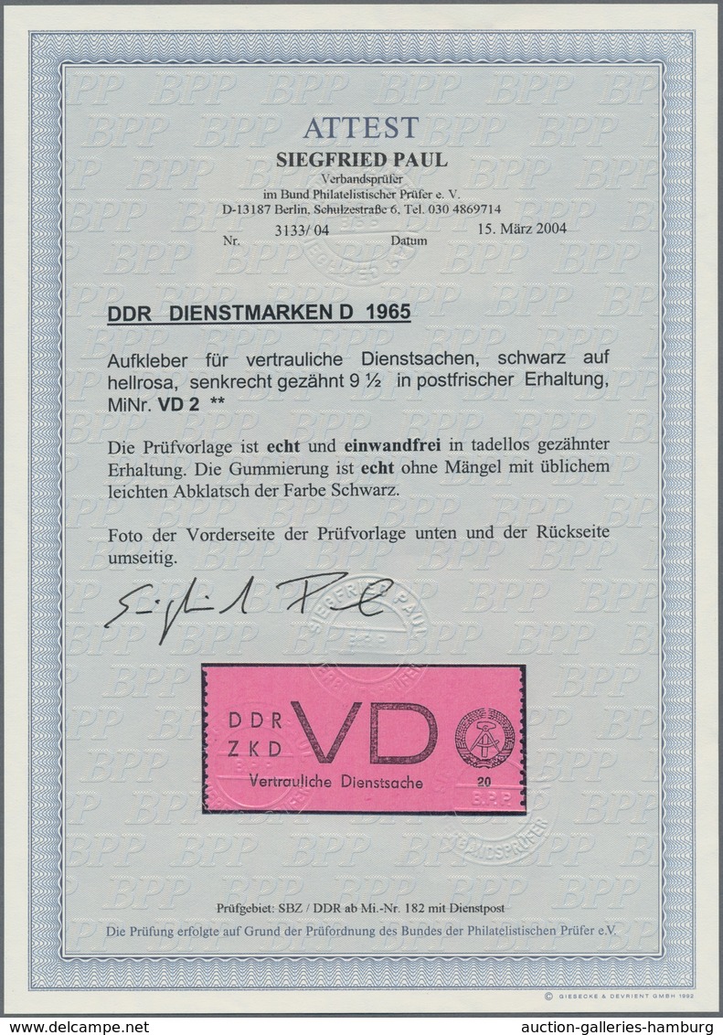 DDR - Dienstmarken D (Vertrauliche Dienstsachen): 1965, 20 Pfg. Schwarz Auf Hellrosa, Postfrisch Mit - Other & Unclassified