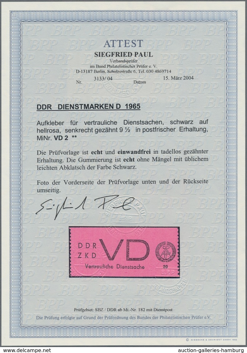 DDR - Dienstmarken D (Vertrauliche Dienstsachen): 1965, 20 Pfg. Schwarz Auf Hellrosa, Postfrisch Mit - Andere & Zonder Classificatie