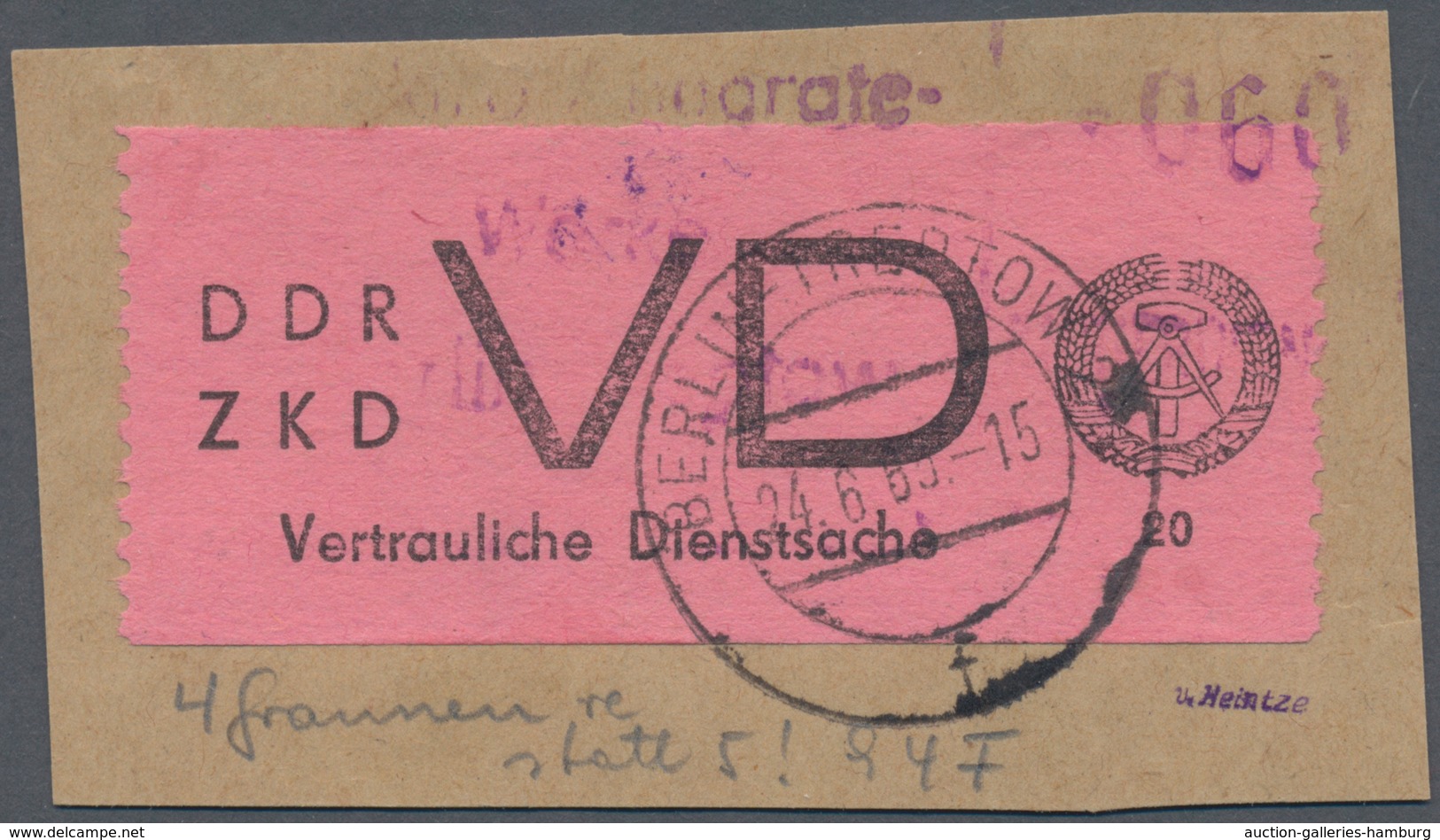 DDR - Dienstmarken D (Vertrauliche Dienstsachen): 1965, 20 Pfg. Schwarz Auf Hellilarosa Mit Abart "f - Sonstige & Ohne Zuordnung