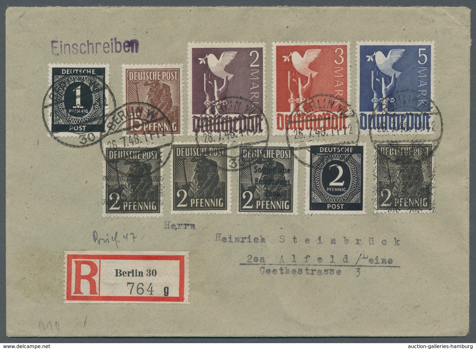 Berlin - Vorläufer: 1948, "2 Bis 5 Mk. Taube" Als Vorläufer-Länder-MiF Mit Band/Netzaufdruck Und SBZ - Lettres & Documents