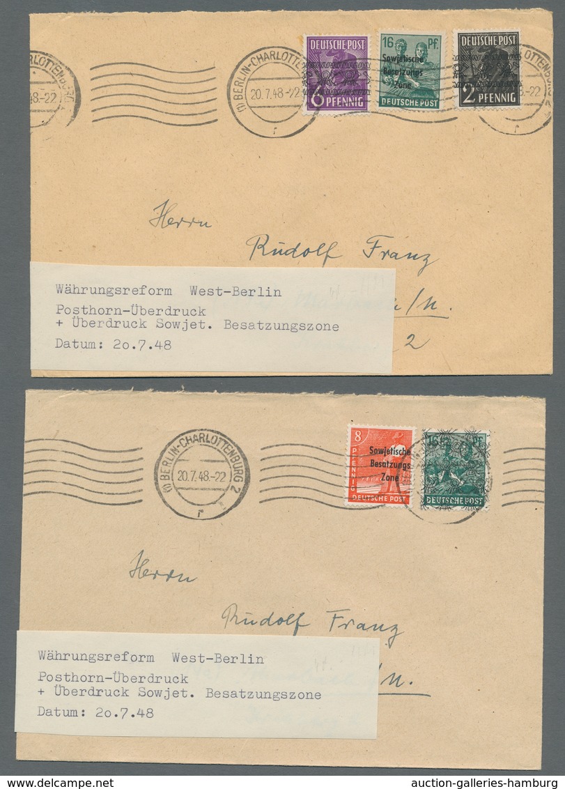 Berlin - Vorläufer: 1948, zwölf mit SBZ Maschinenaufdruck oder/und "Köpfe I" frankierte Belege als V