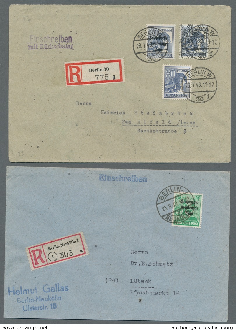 Berlin - Vorläufer: 1948, zwölf mit SBZ Maschinenaufdruck oder/und "Köpfe I" frankierte Belege als V
