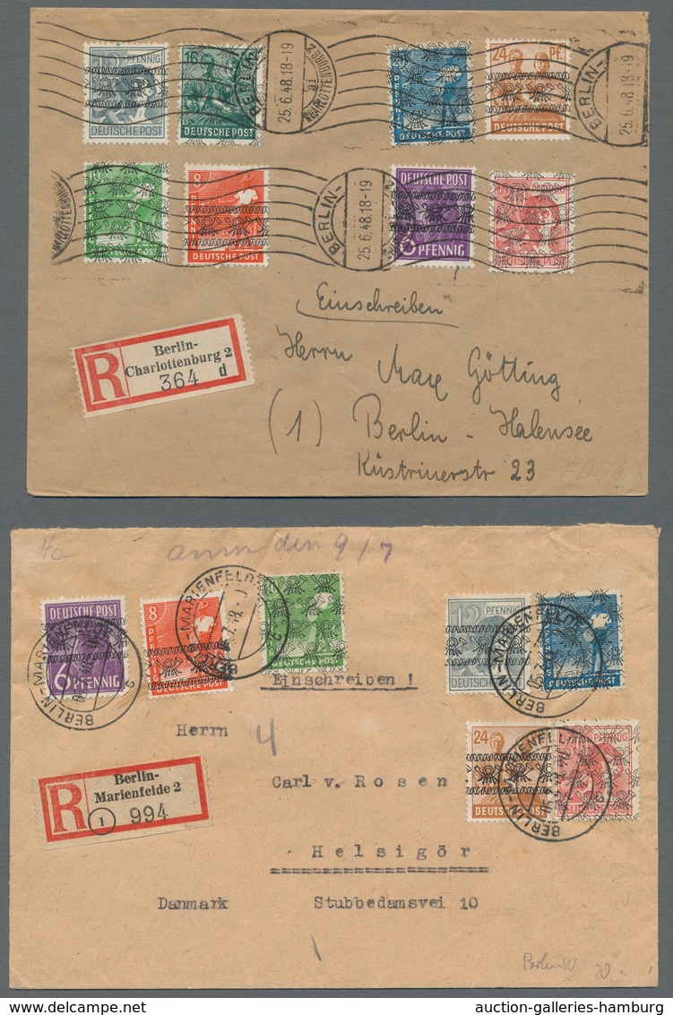 Berlin - Vorläufer: 1948, Kleine Zusammenstellung Von Neun Mit BI-Zone Band/Netzaufdrucken Frankiert - Covers & Documents